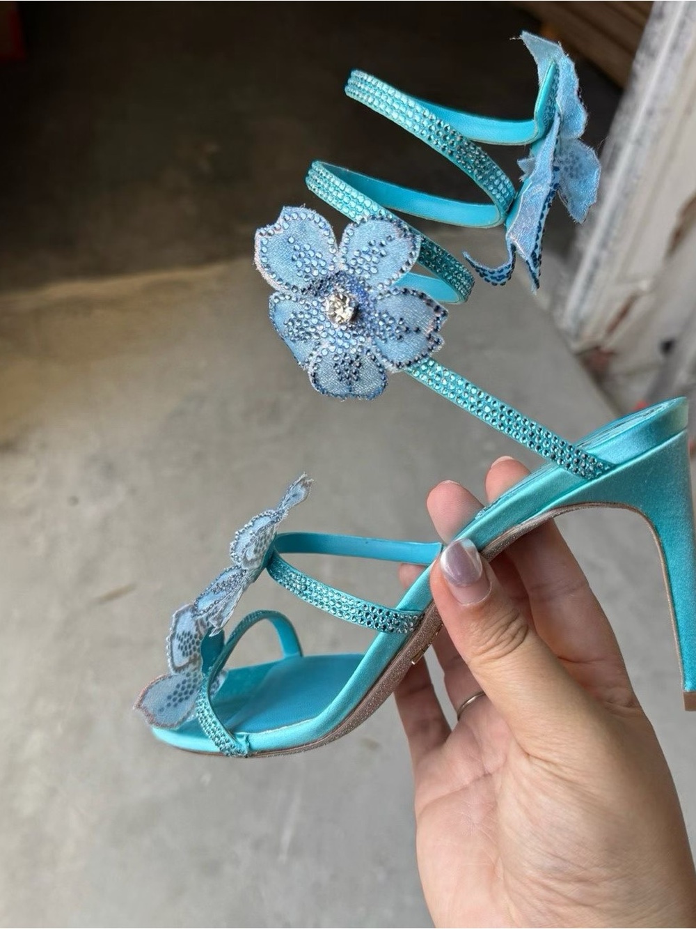 Rene caovilla Turquoise Floral Embellished Strappy Heels - Women - Picture 3 of 6